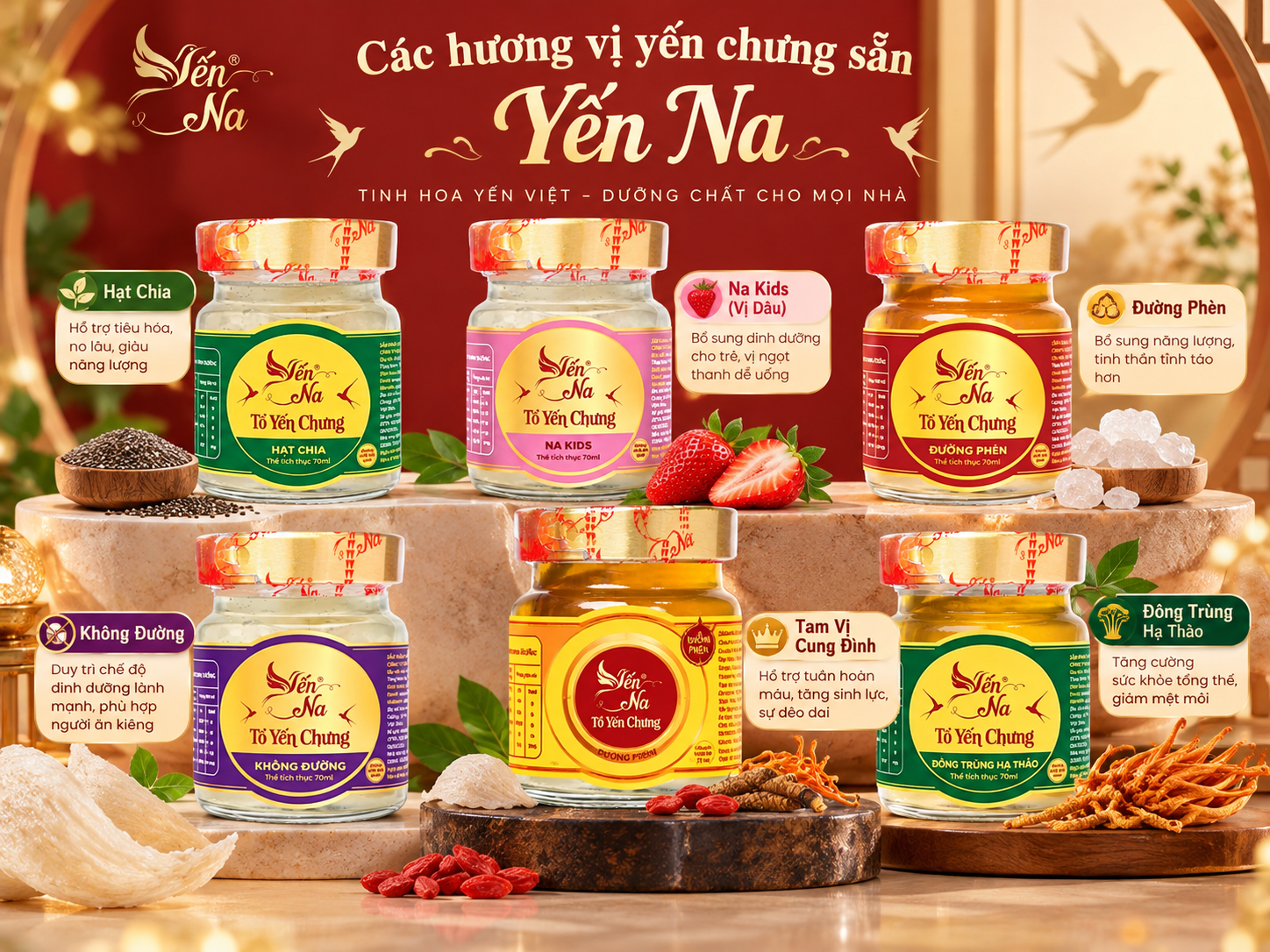 Những hương vị yến chưng sẵn thường gặp tại Yến Na