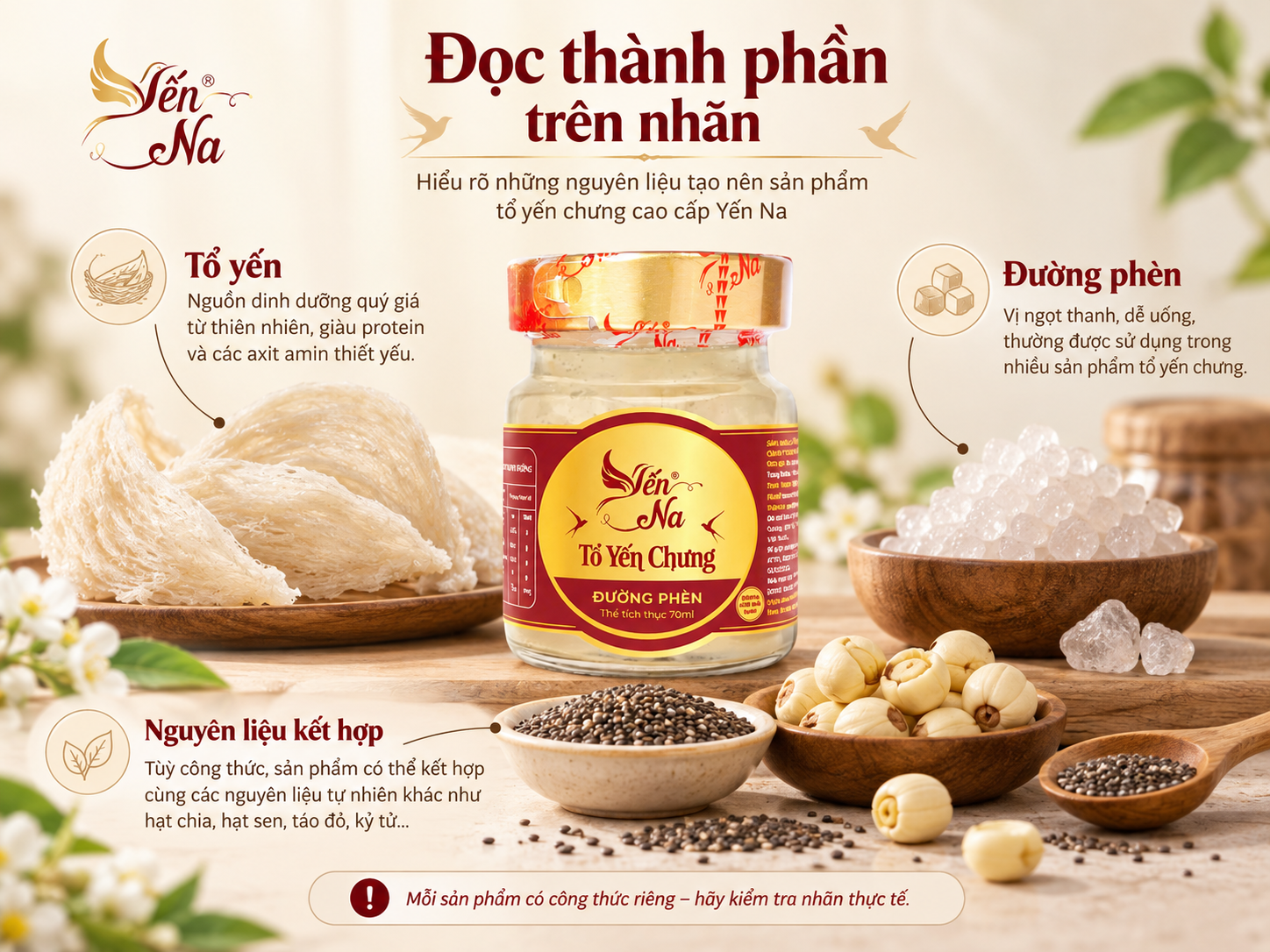 Cách chọn yến chưng sẵn qua thông tin thành phần trên nhãn hũ